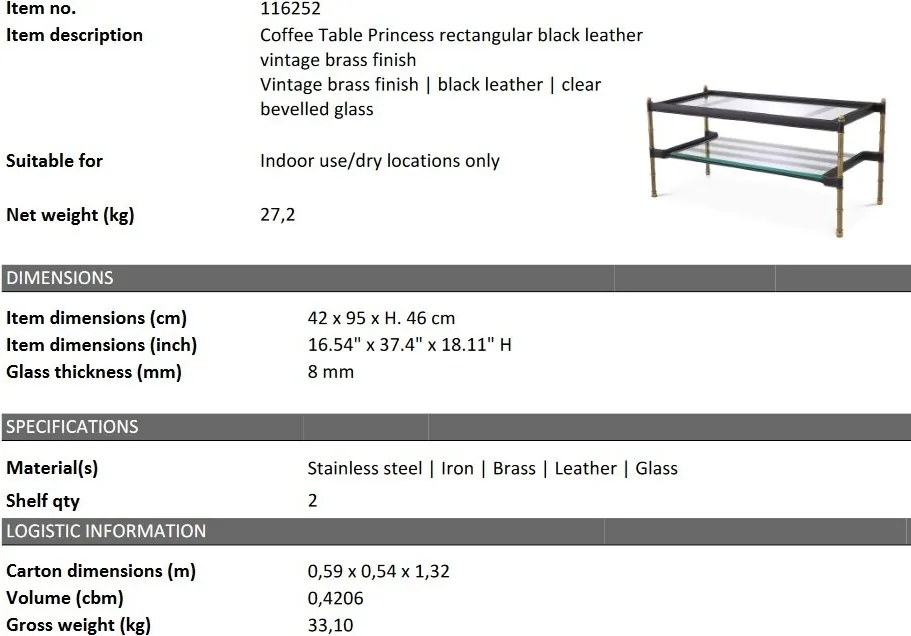 Masuta de cafea design LUX Princess, alama vintage/ negru