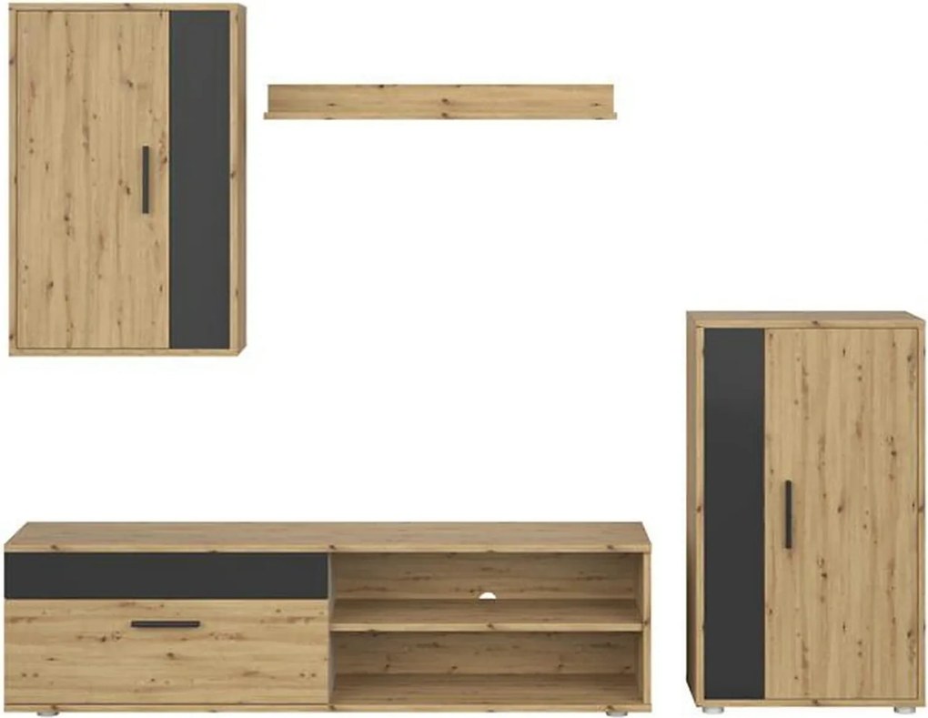 Mobilier living BENSON, stejar artisan/negru, PAL