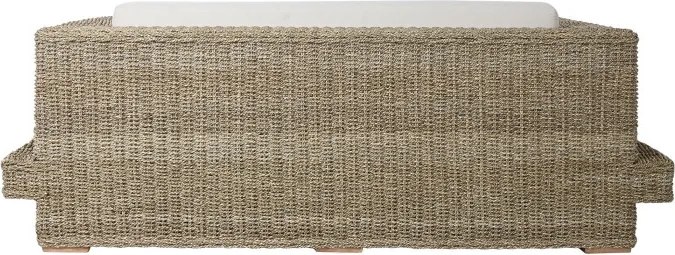 Set lounge exterior din fibre naturale împletite și structura din lemn de tec cu 2 canapele, măsuță de cafea și perne, „Borneo”
