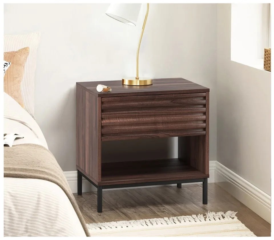 Noptieră maro închis cu blat cu aspect de lemn de nuc Celine – Støraa