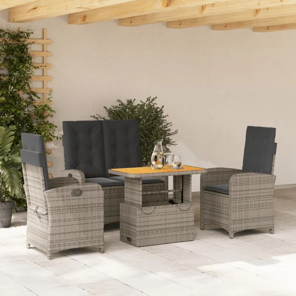 vidaXL Set mobilier de grădină cu perne, 4 piese, gri, poliratan