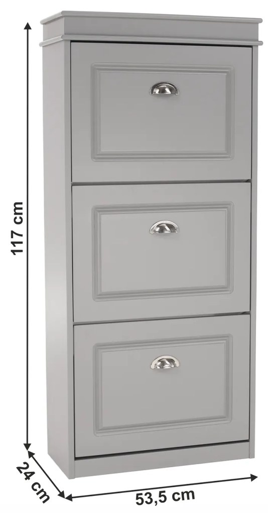 Pantofar, 3 usi compartimente duble, gri, mdf gri