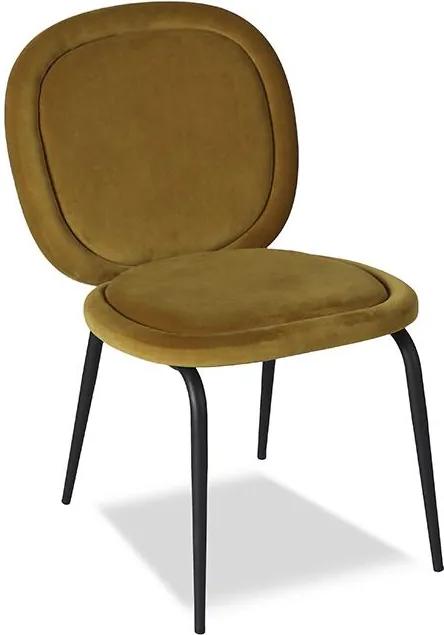 Set 2 scaune dining din catifea galbena si metal negru Belux