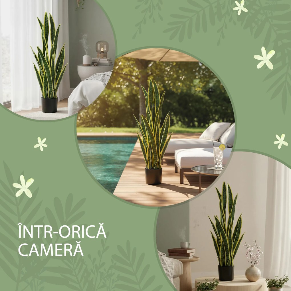Outsunny Sansevieria Artificială în Ghiveci, Plantă Falsă pentru Interior și Exterior cu 21 de Frunze Modelabile, Ø20x90 cm | Aosom Romania