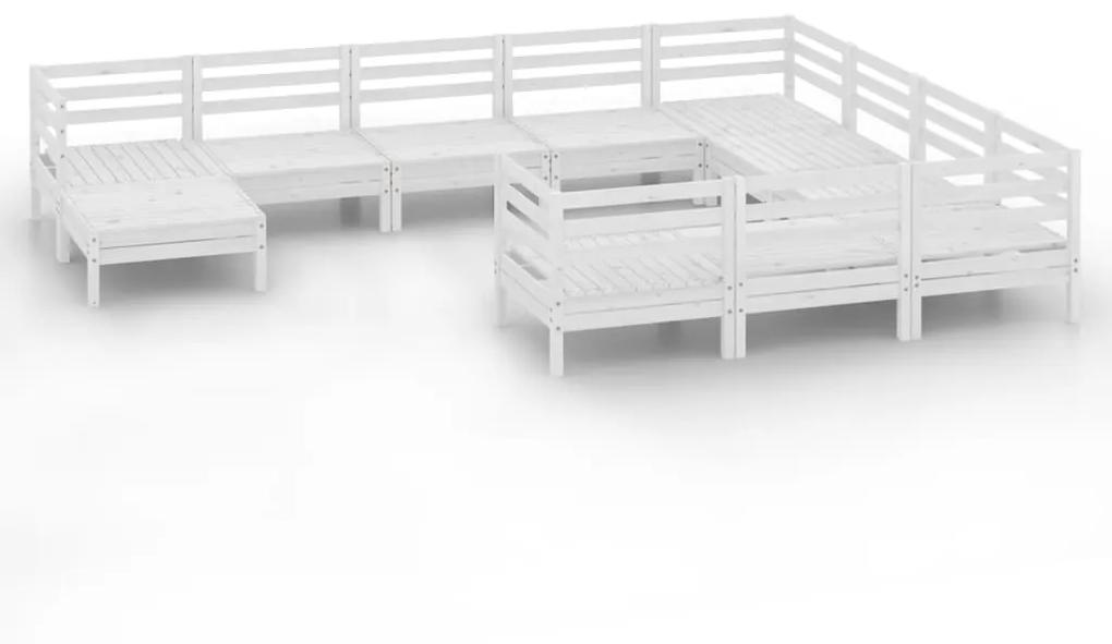 3083305 vidaXL Set mobilier de grădină, 11 piese, alb, lemn masiv de pin