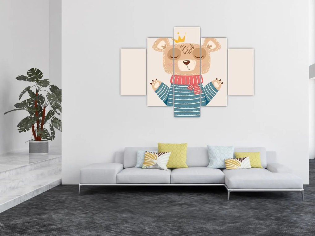 Tablou - Bej ursuleț de pluș cu coroană (150x105 cm)