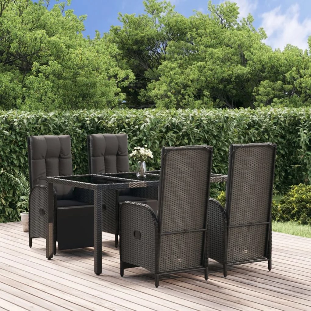 vidaXL Set mobilier de grădină cu perne, 5 piese, negru, poliratan