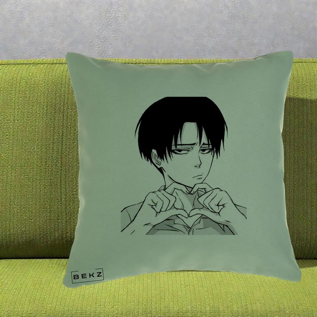 Perna Personalizata Levi Ackerman Inima, 40x40 cm, Verde, Husa Detasabila, Perna Inclusa, BEKZ®