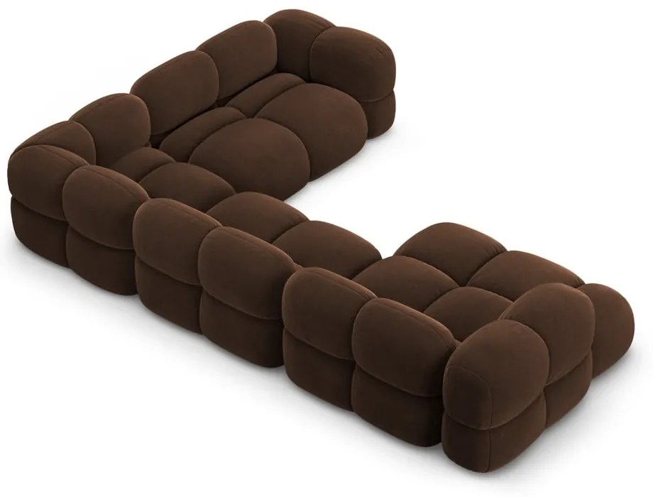 Colțar maro închis cu tapițerie din catifea (cu colț pe partea dreaptă/în formă de "U") Loretto – Cosmopolitan Design