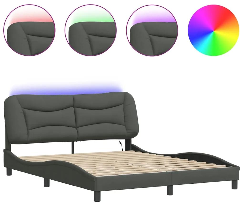 3213712 vidaXL Cadru de pat cu lumini LED, gri închis, 160x200 cm, textil