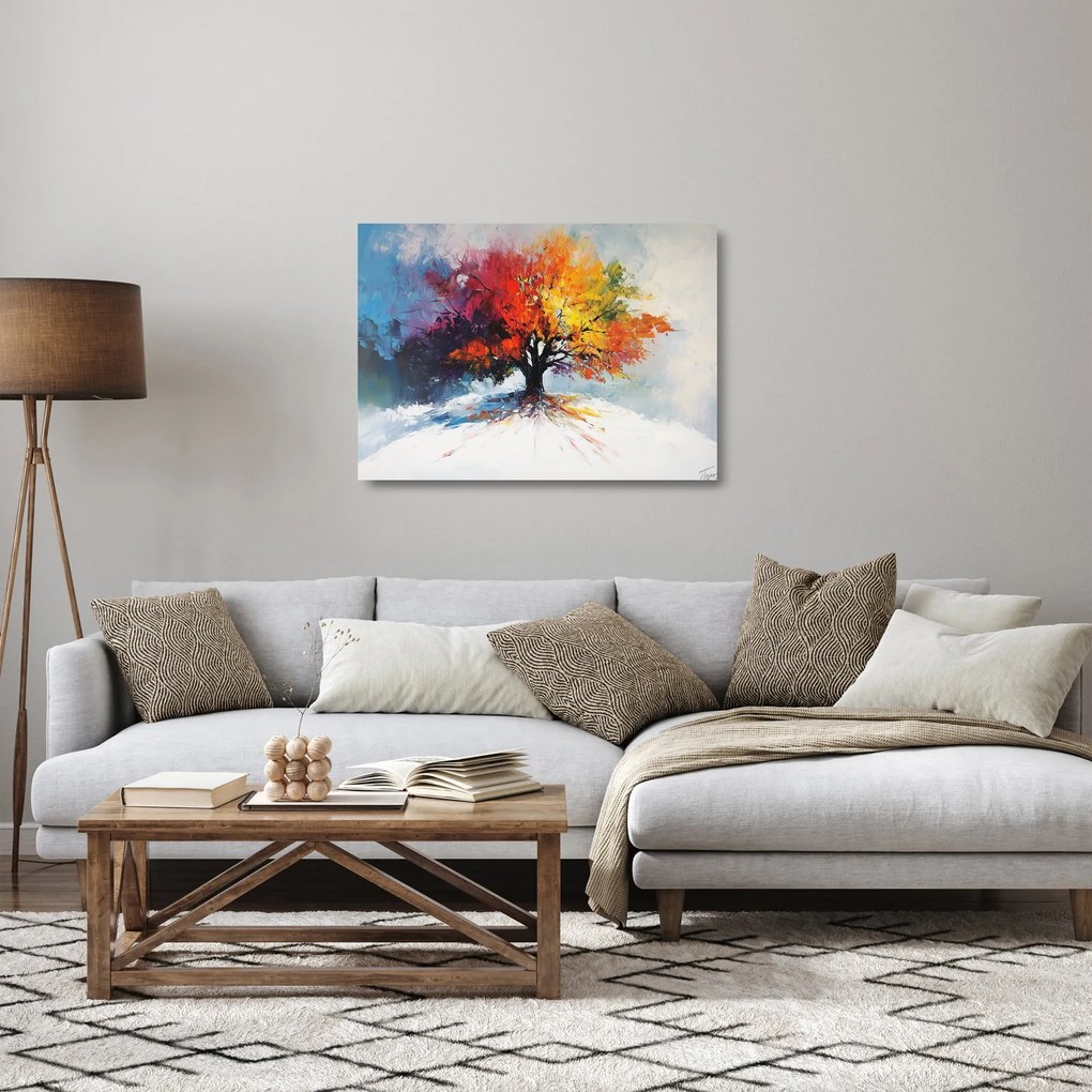 Tablou pe sticlă - Copac multicolor (70x50 cm)