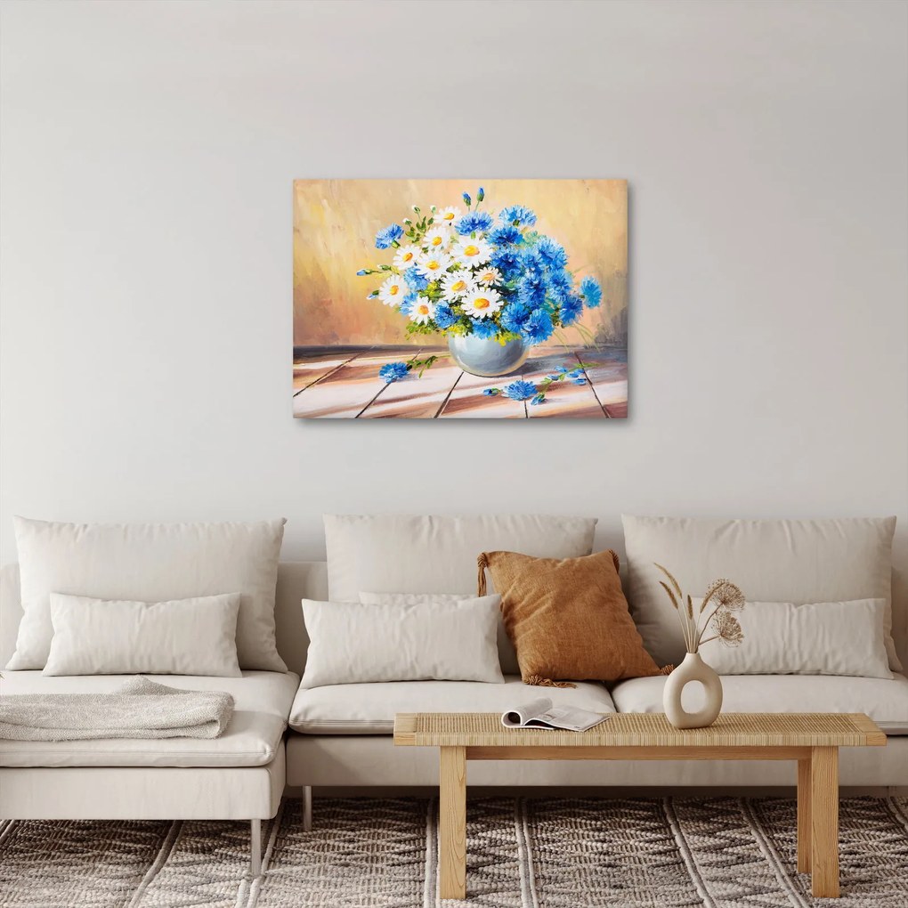 Tablou pictat cu vaza și flori (70x50 cm)