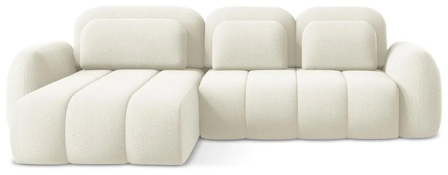 Colțar bej extensibil/cu spațiu de depozitare cu tapițerie din țesătură bouclé (cu colț pe partea stângă/cu șezlong) Pele – Makamii