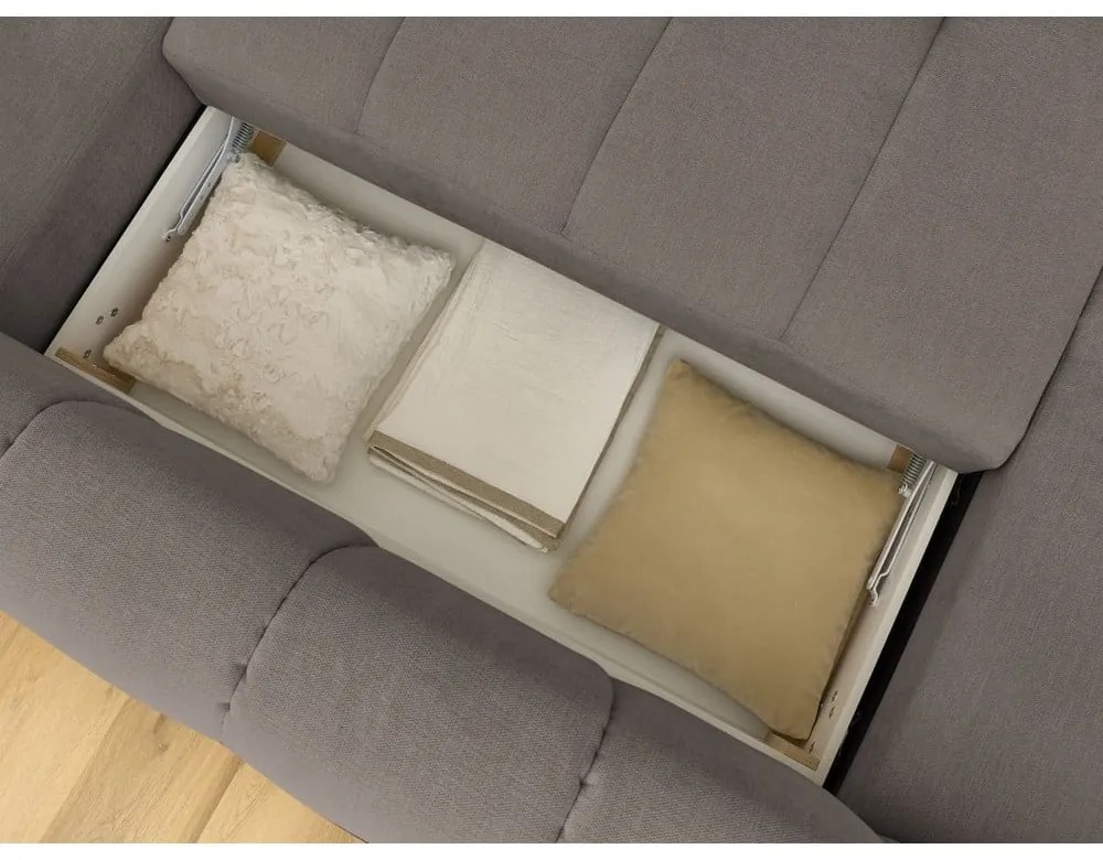 Colțar taupe extensibil/cu spațiu de depozitare (cu colț pe partea dreaptă/în formă de "U") Fuji – Bobochic Paris