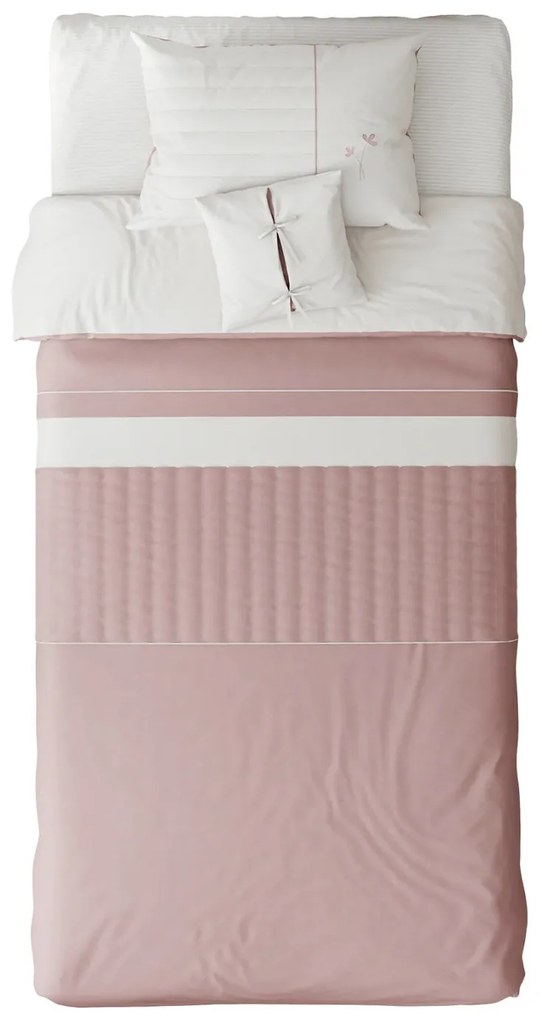 Set pentru pat copii Rossy 175x235 cm ,   crem cu roz pudrat, design elegant