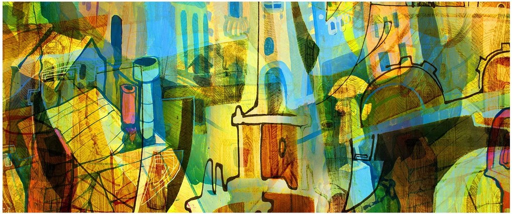 Tablou - Arhitectură, abstractizare cubistă (120x50 cm)