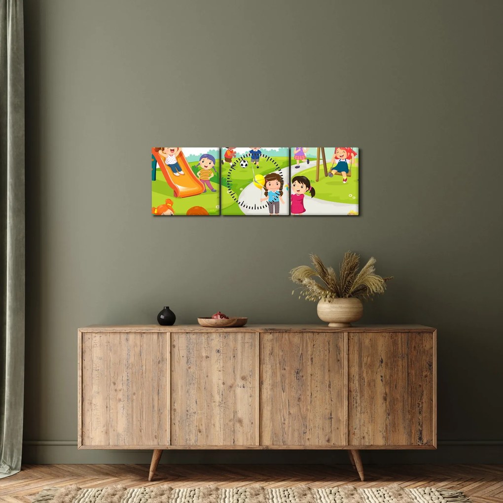 Tablou cu bucuriile copiilor în nisip (cu ceas) (90x30 cm)