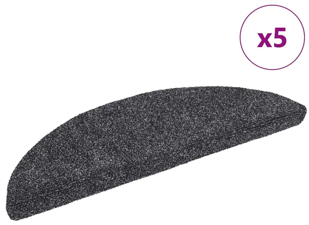 vidaXL Covorașe pentru scări autoadezive, 5 buc., 56x17x3 cm, gri închis, semirotunde