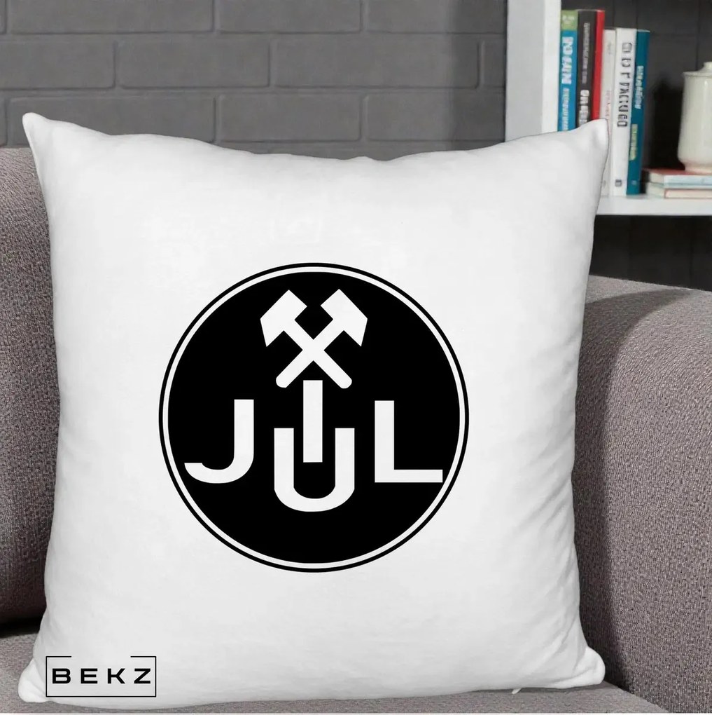Perna Personalizata JUL Jiul Lupeni Fotbal, 40x40 cm, Alb Pufos, Husa Detasabila, Perna Inclusa, BEKZ®