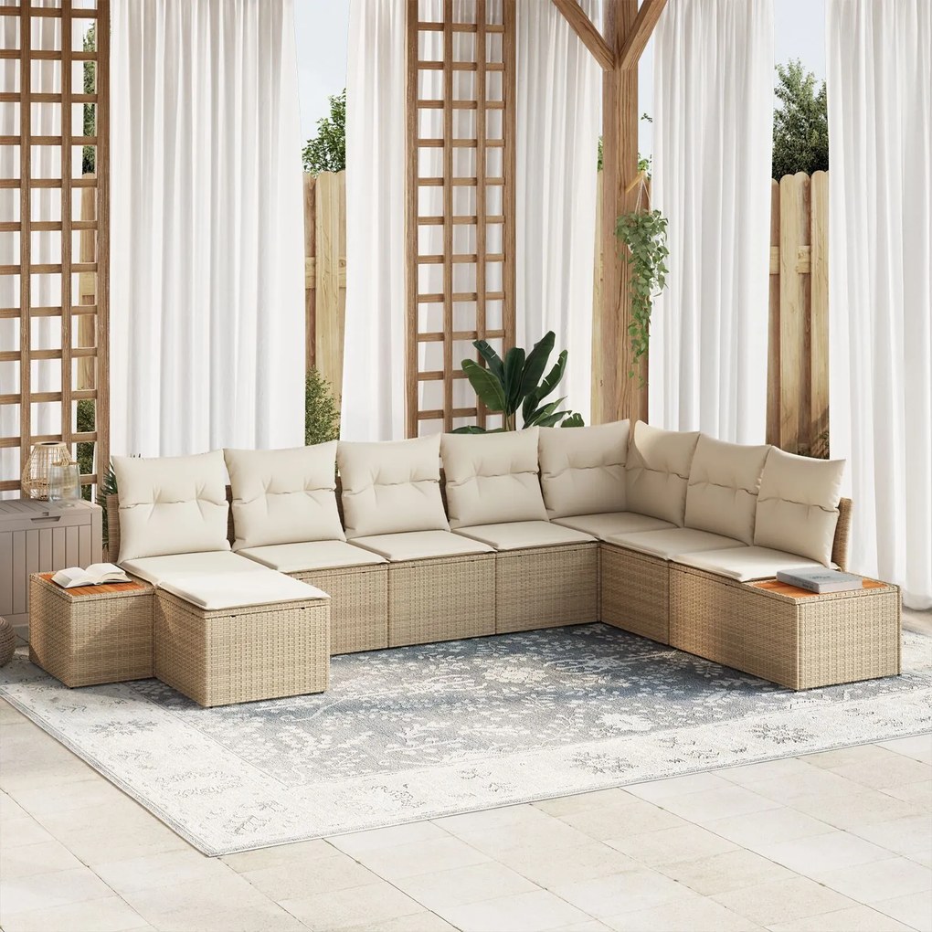 vidaXL Set de canapele pentru grădină cu pernă 8 pcs Bej Rattan poli