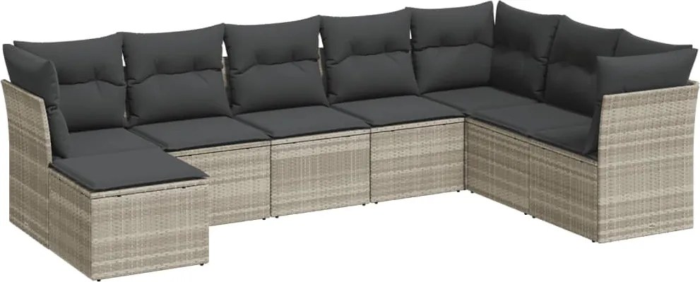 vidaXL Set mobilier de grădină cu perne, 8 piese gri deschis poliratan