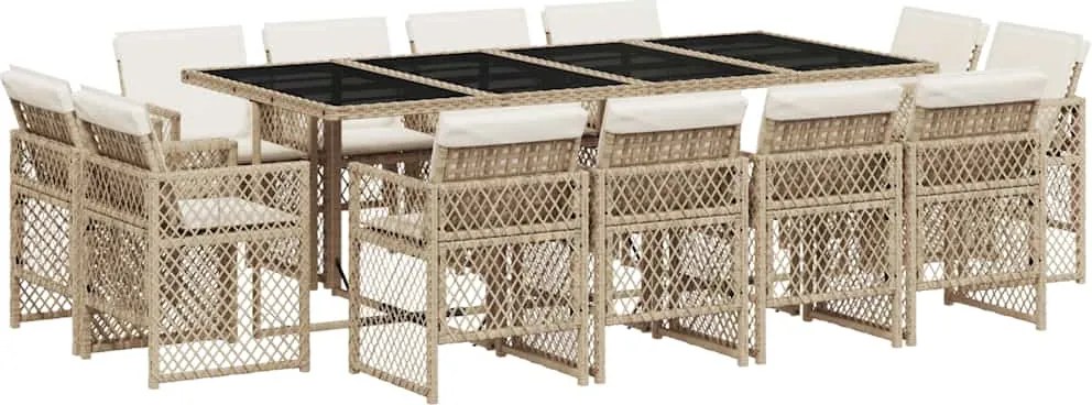 vidaXL Set mobilier de grădină cu perne, 13 piese, bej, poliratan