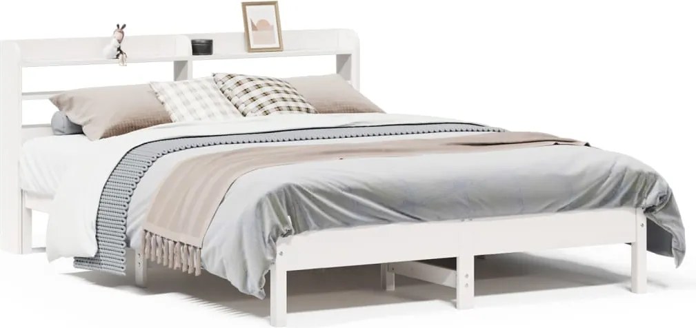 vidaXL Cadru de pat fără saltea, alb, 150x200 cm, lemn masiv pin