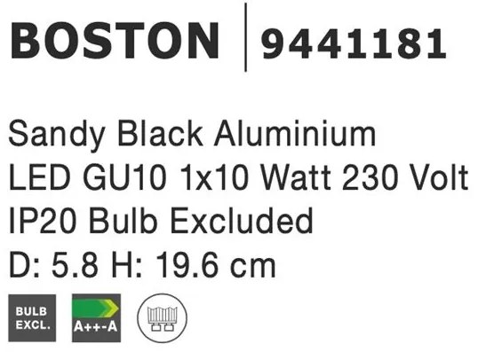 Spot aplicat ajustabil design modern BOSTON negru