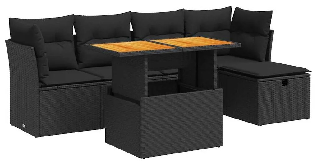 3327965 vidaXL Set mobilier grădină perne 6 piese negru poliratan/lemn acacia