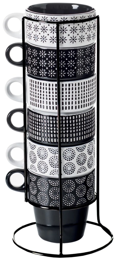 Set 6 cești de porțelan pe suport, căni de cafea