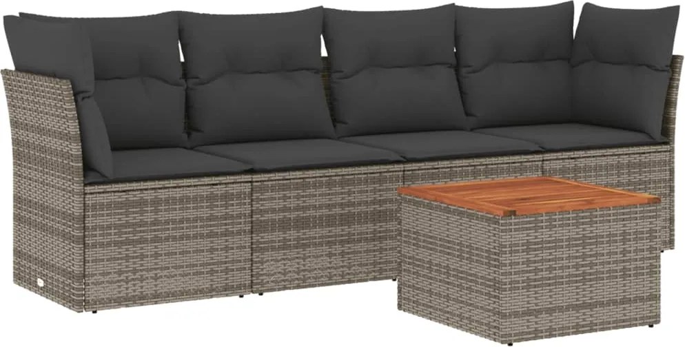 vidaXL Set canapea de grădină cu perne, 5 piese, gri, poliratan