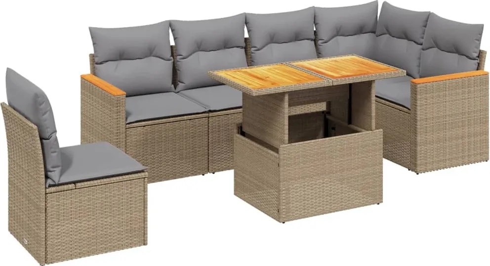 vidaXL Set canapele de grădină, 7 piese, cu perne, bej, poliratan