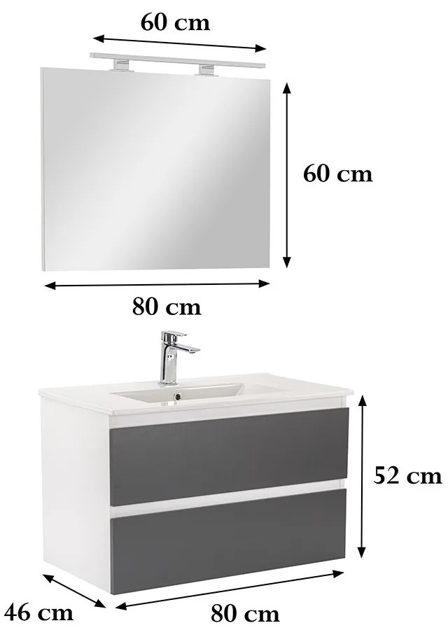 Mobilier complet de baie Vario Forte 80 alb-antracit