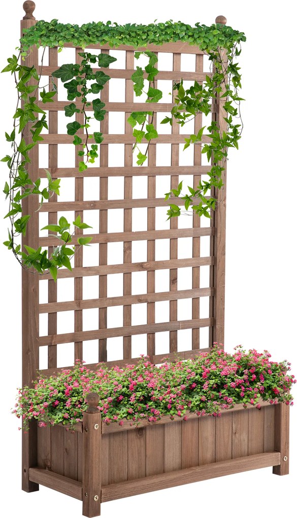 Outsunny Jardinieră Exterior din Lemn cu Suport pentru Plante și Grilaj pentru Plante Cățărătoare 64x28x120cm Maro | Aosom Romania