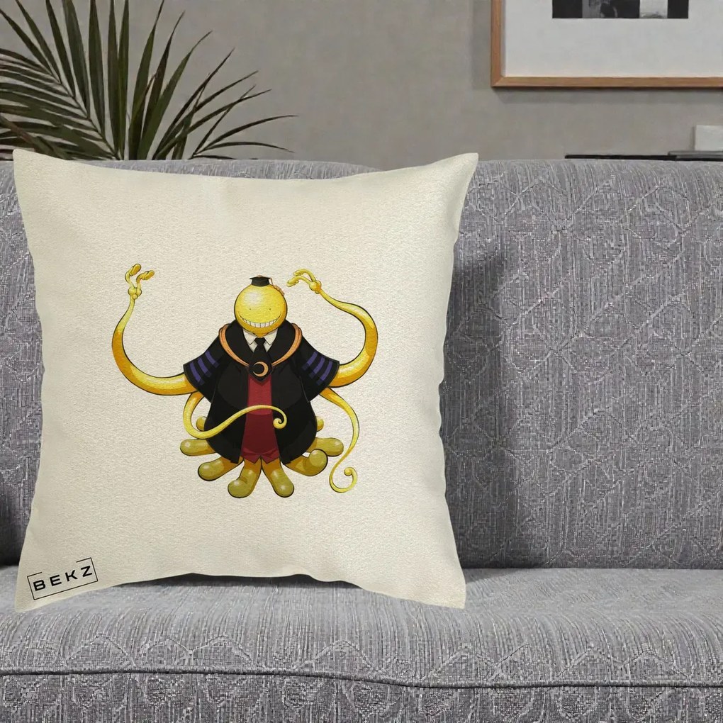 Perna Personalizata Assassination Classroom Koro-sensei, 40x40 cm, Ecru, Husa Detasabila, Perna Inclusa, BEKZ®