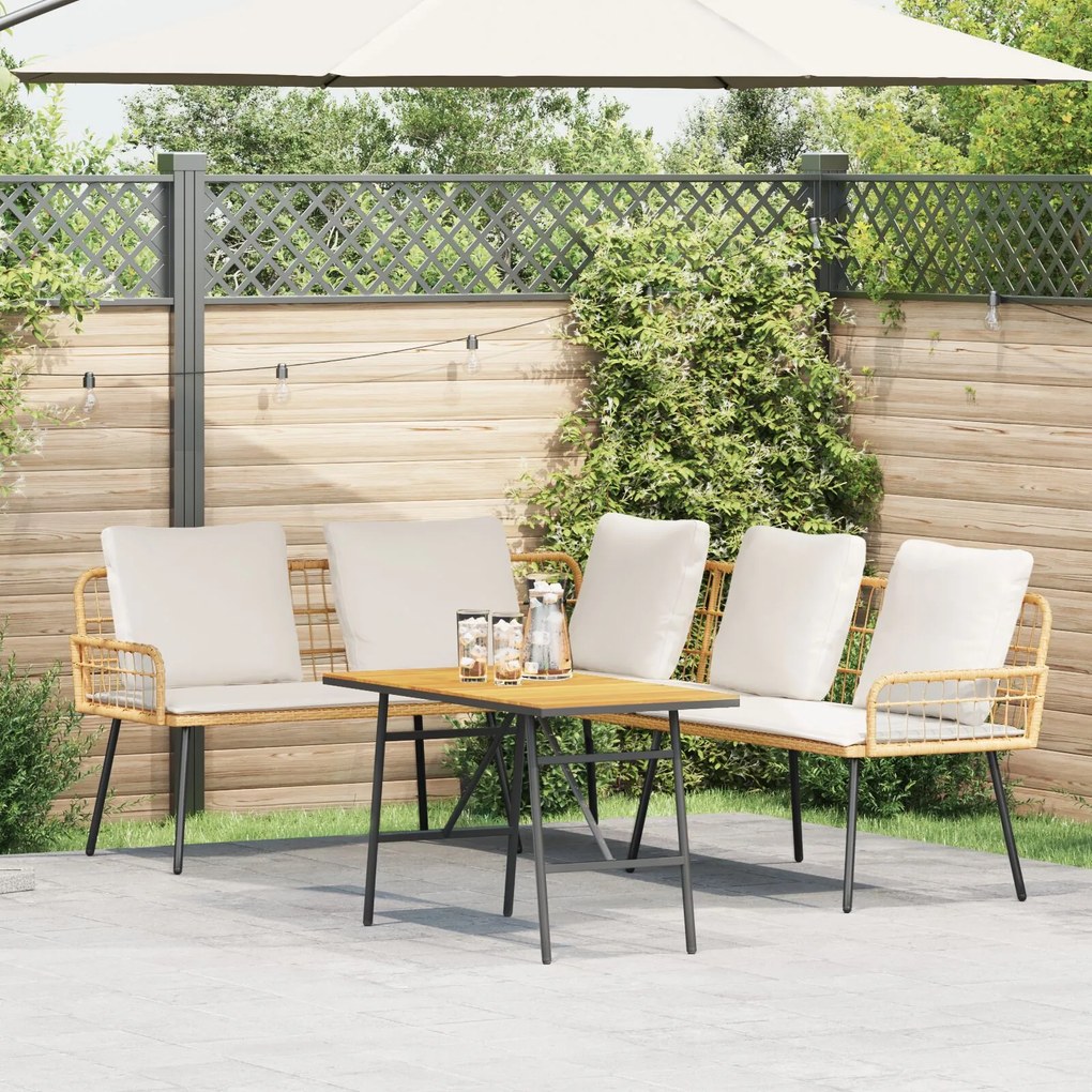 vidaXL Set canapea de grădină, 2 piese, cu perne natural, poliratan