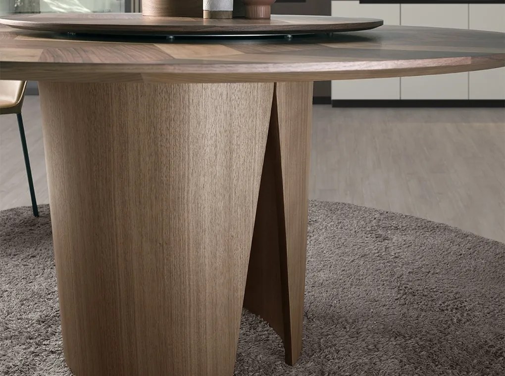Masa rotunda cu blat central pivotant design LUX Walnut 150cm