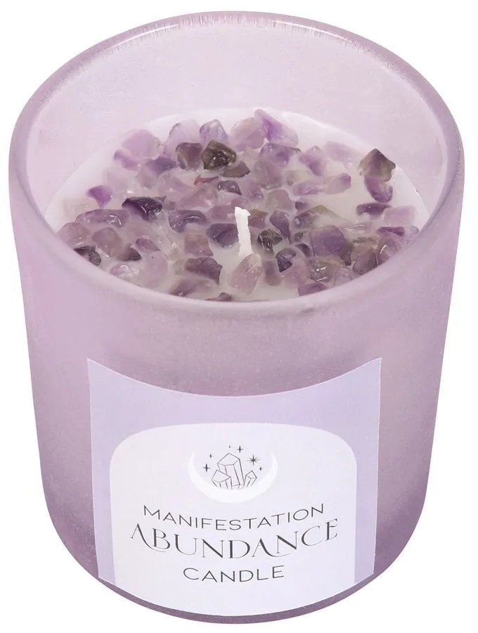 Lumanare cu bucatele de Ametist - Abundenta (aroma lavanda)