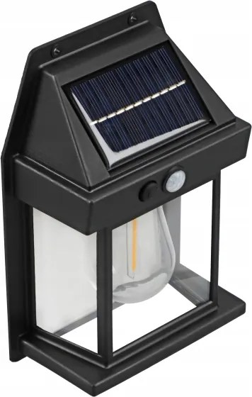 Aplică de perete solară cu senzor, LED, 3,7V 600 mAh, IP44, neagră