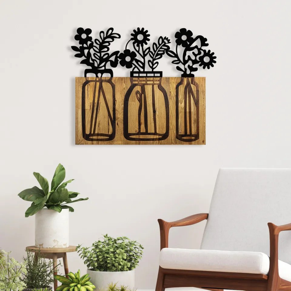 Accesoriu Decorativ de Perete Flower 5, Lemn / Metal