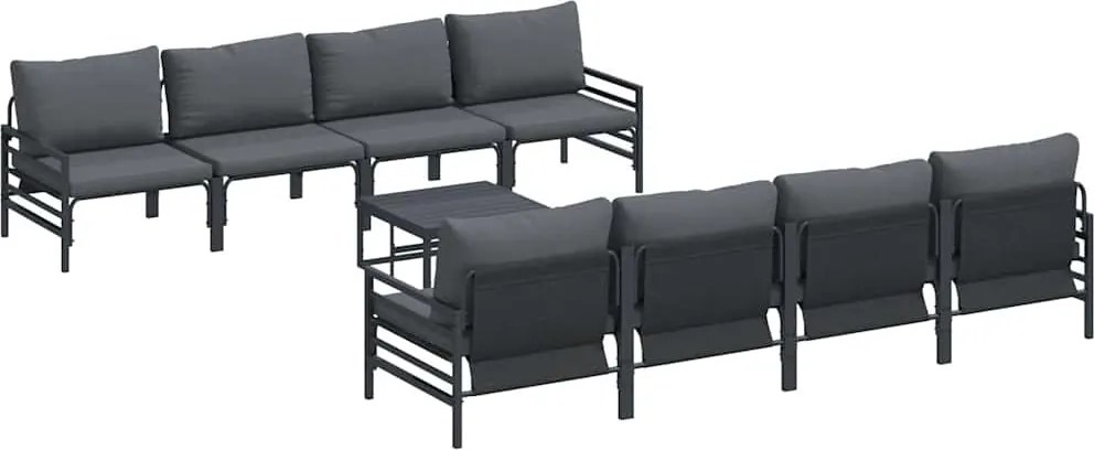 vidaXL Set de canapele pentru grădină cu pernă 9 pcs Negru Oțel