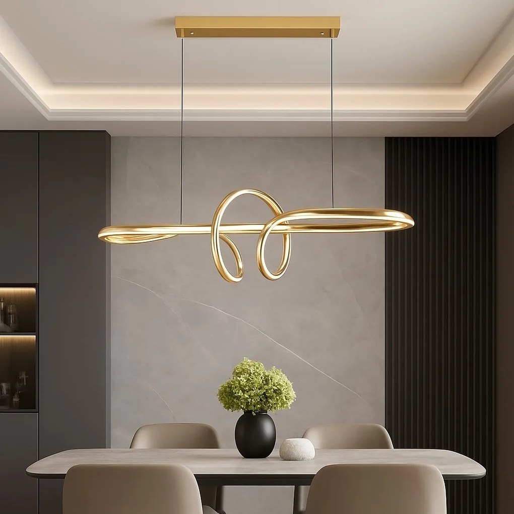 Pendul LED Elegant 61012/930+280FGD, cu Lumină Reglabilă și Telecomandă, Finisaj Auriu