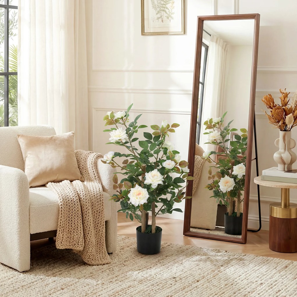 HOMCOM Trandafir Artificial cu 17 Flori, 344 Frunze Mătase, Decor Interior Exterior, 15x15x90 cm, Alb | Aosom Romania