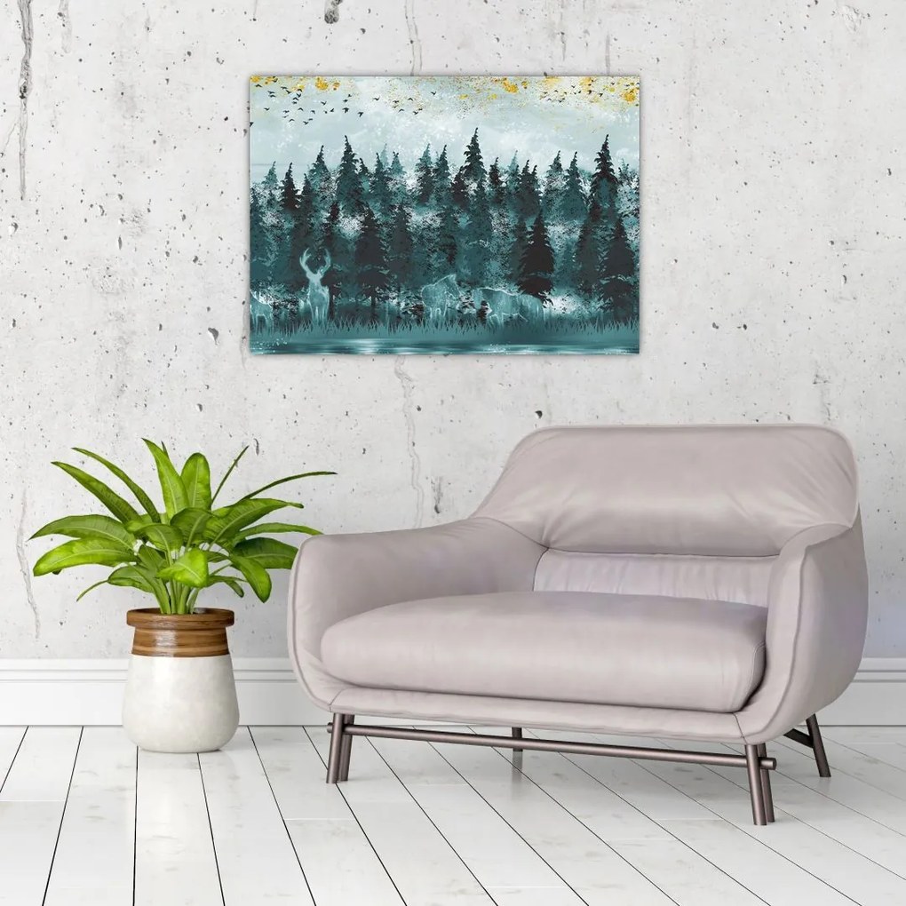 Tablou pe sticlă - Animale din pădure (70x50 cm)