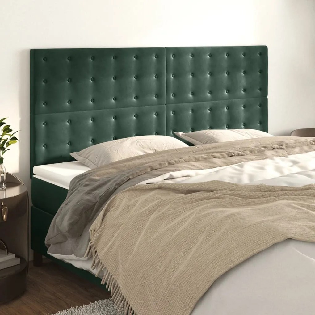 vidaXL Tăblii de pat, 4 buc, verde închis, 80x5x78/88 cm, catifea