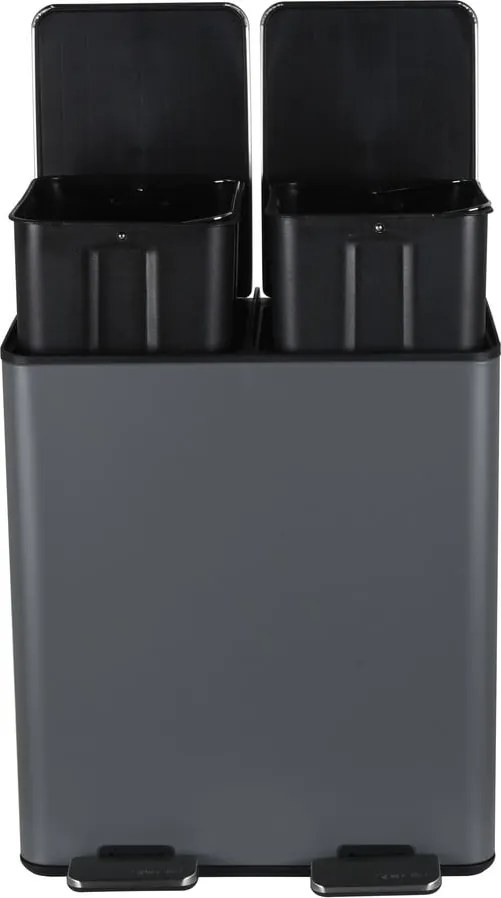 Coș de gunoi gri închis pentru reciclare/cu pedală 2x20 l din oțel Aliya – Spirella