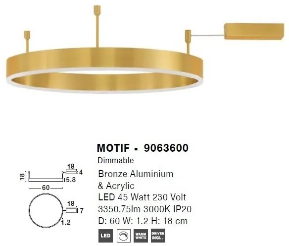 Lustra/Plafoniera LED dimabila design circular MOTIF bronz 60cm