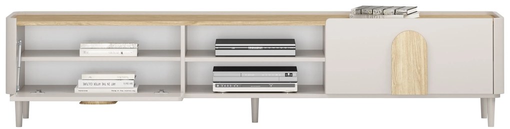 Comodă TV Amilio 220 cm cu sertar - cashmere / stejar uleiat / mânere stejar deschis