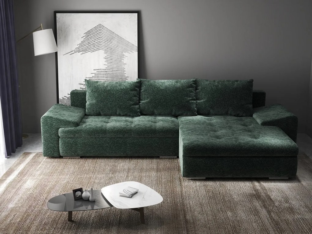 Colțar extensibil dumonde cu ladă de depozitare si sezut confortabil din spuma high-density, Leonardo Euphoria Verde 260x185 cm II