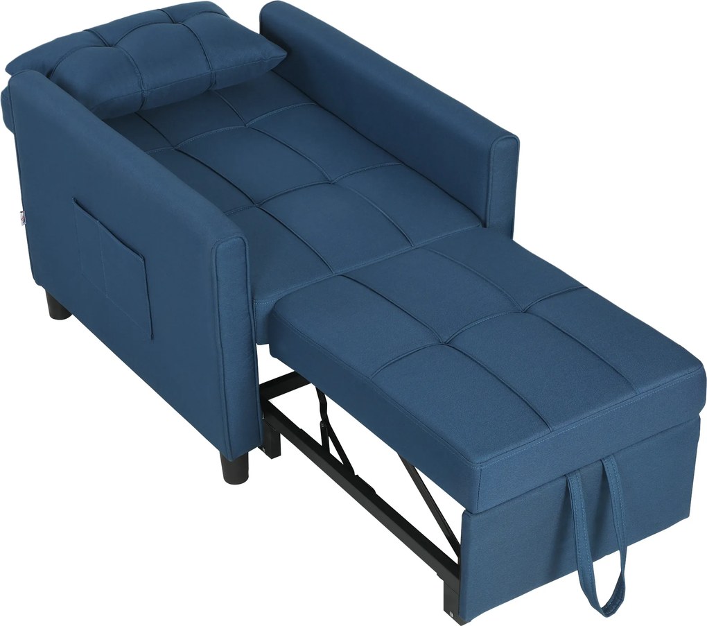 HOMCOM Fotoliu-pat pliabil cu spătar reglabil și pernă, Albastru | Aosom Romania